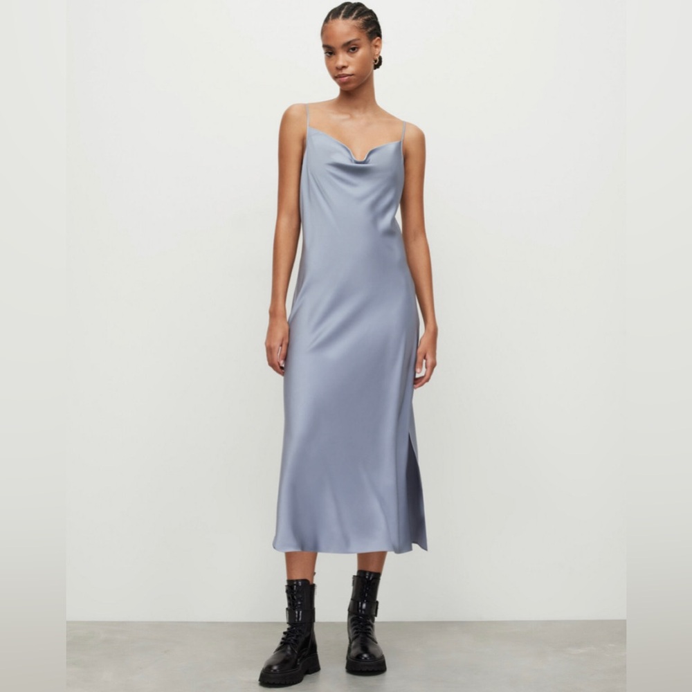 Hadley Cowl Neck Dress - Steel Grey